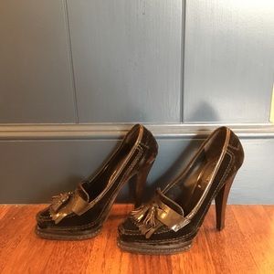 Roberto Cavalli Brown Velvet Platform Pumps